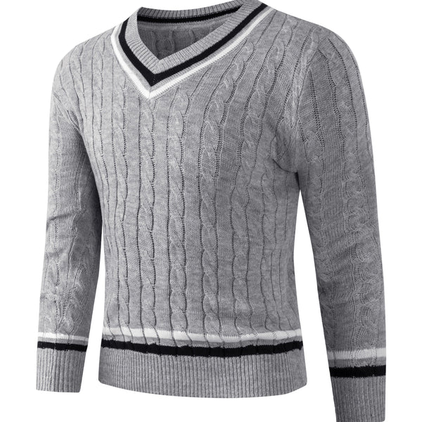 Męski sweter w warkocze | Biały sweter z dekoltem w serek