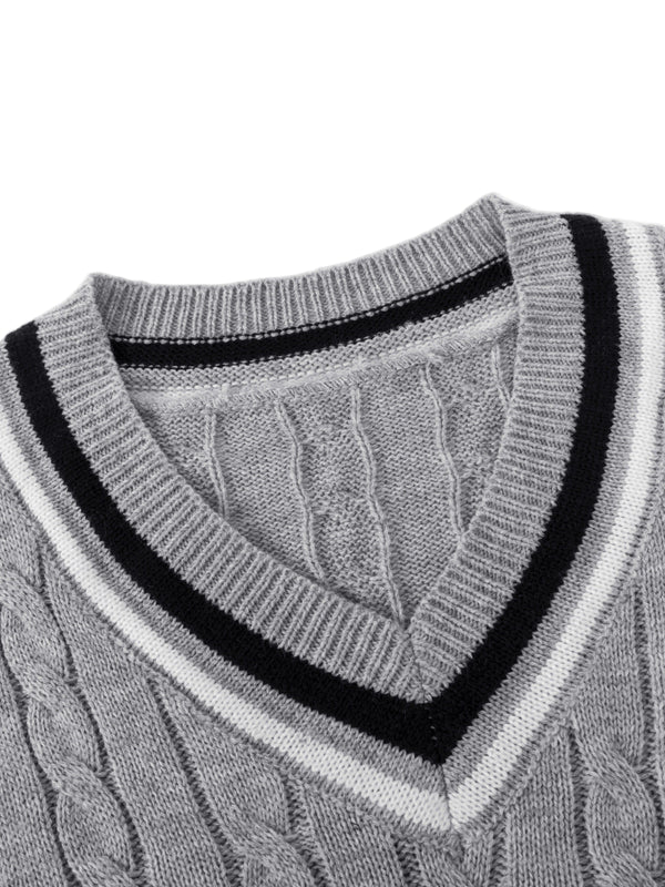 Męski sweter w warkocze | Biały sweter z dekoltem w serek