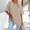 Kate | Luźna jednolita bawełniana koszulka z dekoltem w serek dla kobiet
