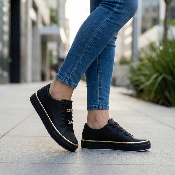 Damskie Sneakersy Ze Złotymi Detalami