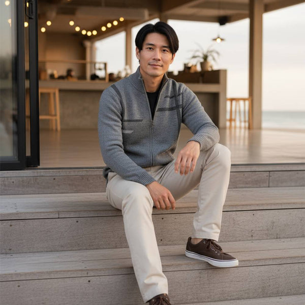 Sweter męski z dzianiny | Ciepła kamizelka z wzorem linii