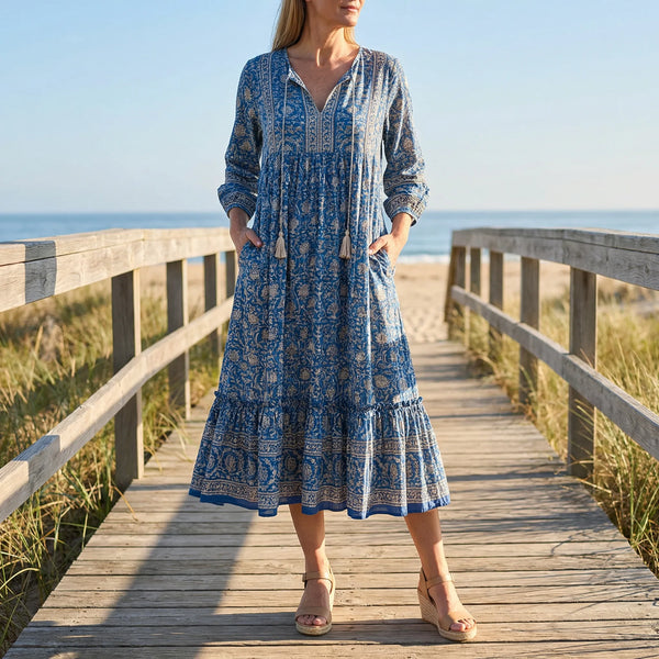 Luźna Sukienka Midi Z Dekoltem V