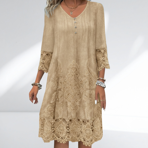 Luźna Sukienka Midi Z Haftem