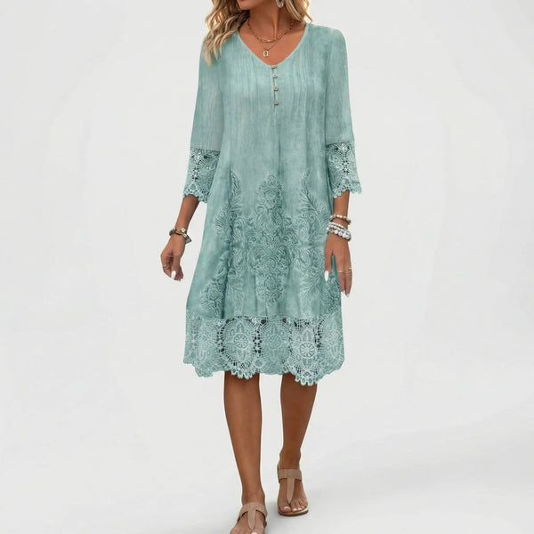 Luźna Sukienka Midi Z Haftem