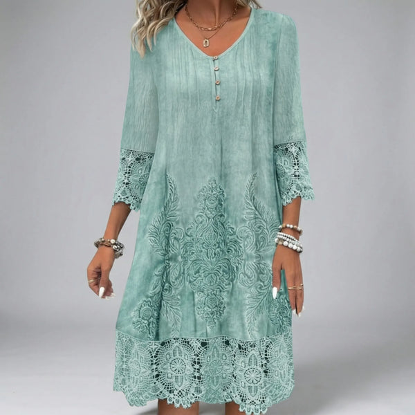 Luźna Sukienka Midi Z Haftem