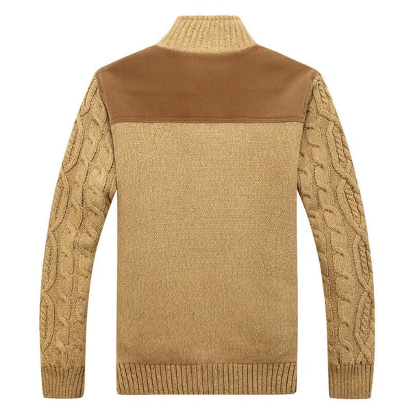Sweter męski z splotem warkoczowym i ociepleniem z polaru | ciepły i stylowy