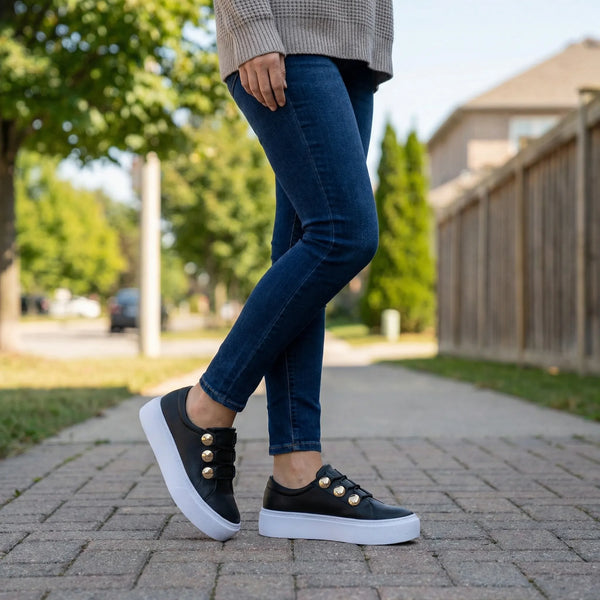 Sneakersy Na Platformie Ze Złotymi Detalami