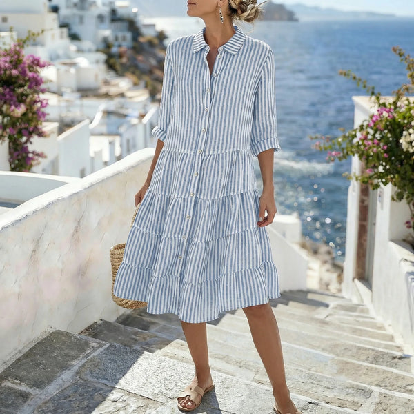 Sukienka W Pionowe Paski Do Kolan