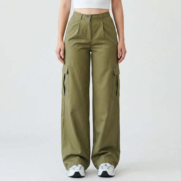 Szerokie Spodnie Cargo Z Wysokim Stanem