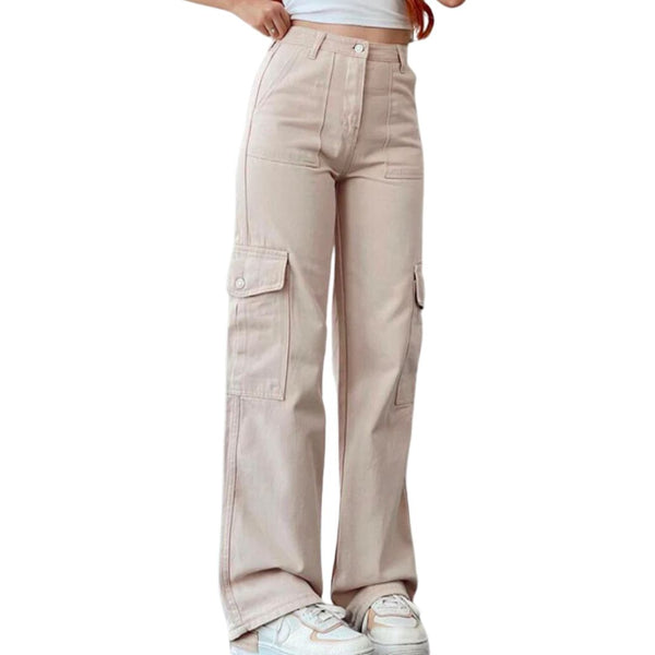 Szerokie Spodnie Cargo Z Wysokim Stanem