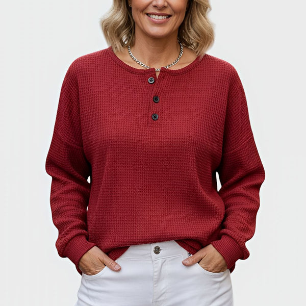 Sweter wafelowy z guzikami – damski