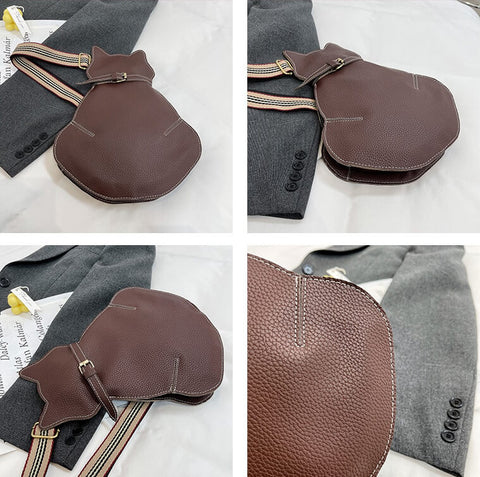 Kotowa torebka damska crossbody z regulowanym paskiem na ramię