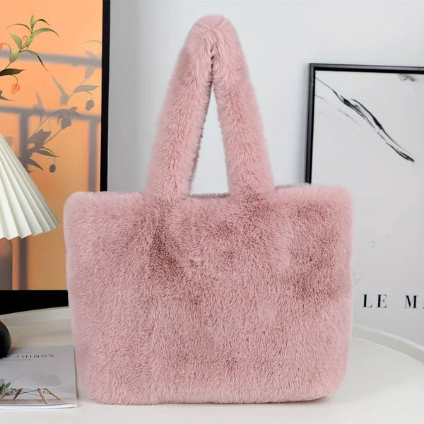 Elegancka torebka z futerkiem dla kobiet | Miękka torba w różowym lub białym odcieniu