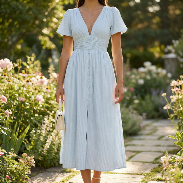 Elegancka Sukienka Midi Z Guzikami