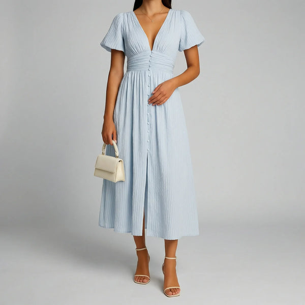 Elegancka Sukienka Midi Z Guzikami