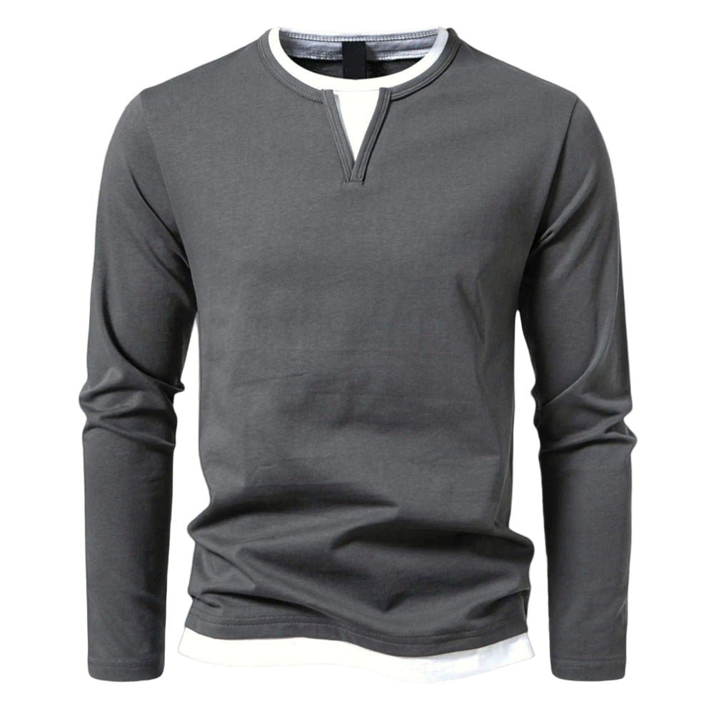 Henley | Męska koszula z długim rękawem z minimalistycznym kołnierzykiem Henley