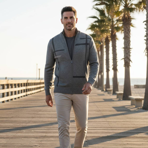 Sweter męski z dzianiny | Ciepła kamizelka z wzorem linii
