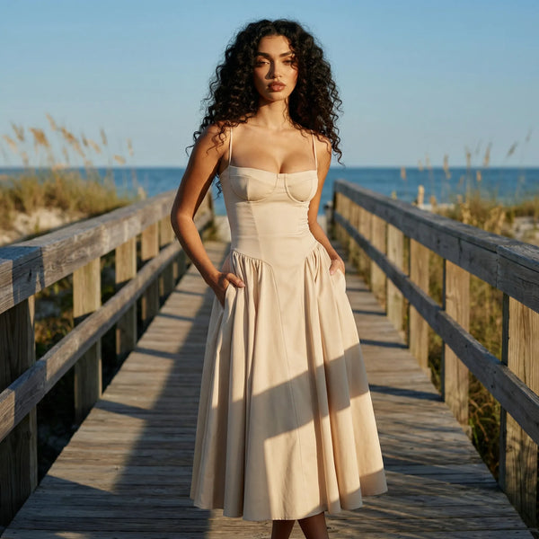 Letnia Sukienka Midi Na Ramiączkach