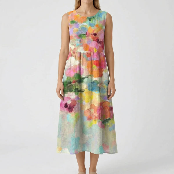 Luźna Sukienka Midi Bez Rękawów