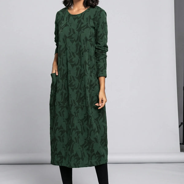 Luźna Sukienka Midi Z Długim Rękawem