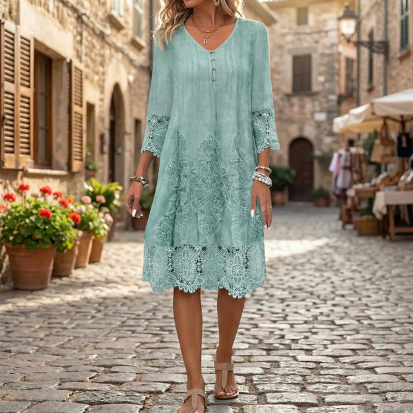 Luźna Sukienka Midi Z Haftem