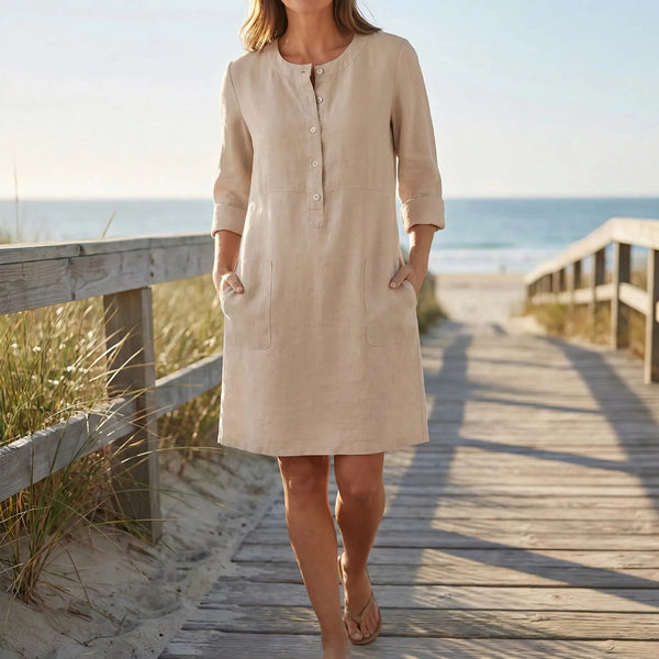 Luźna Sukienka Tunikowa Midi Z Kieszeniami