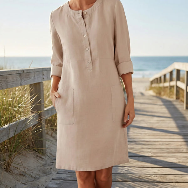 Luźna Sukienka Tunikowa Midi Z Kieszeniami