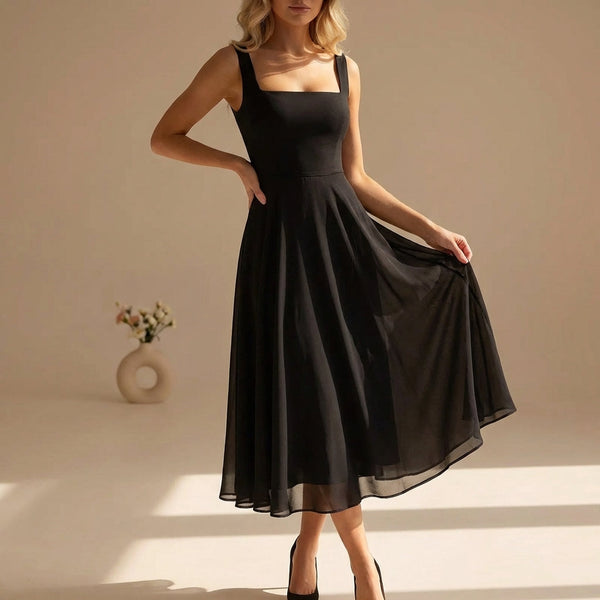 Midi Sukienka Na Cienkich Ramiączkach