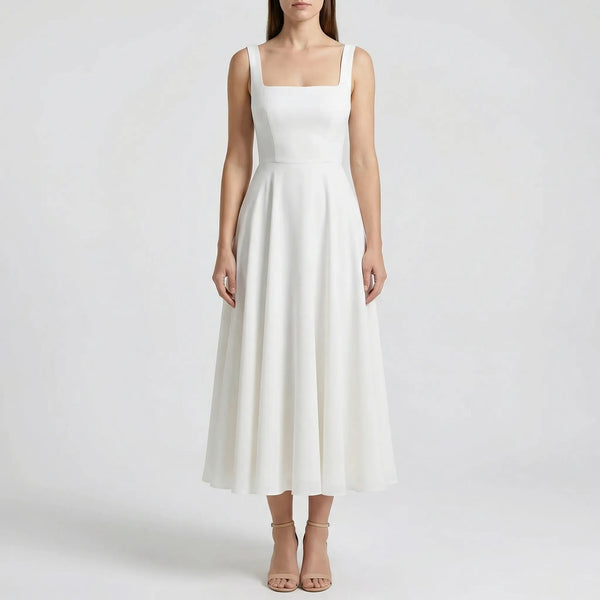 Midi Sukienka Na Cienkich Ramiączkach