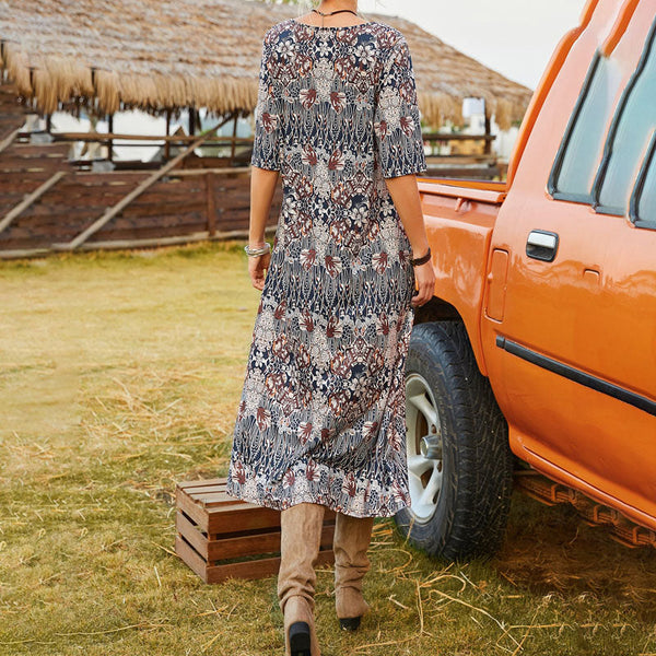 Midi Sukienka Z Kwiatowym Wzorem