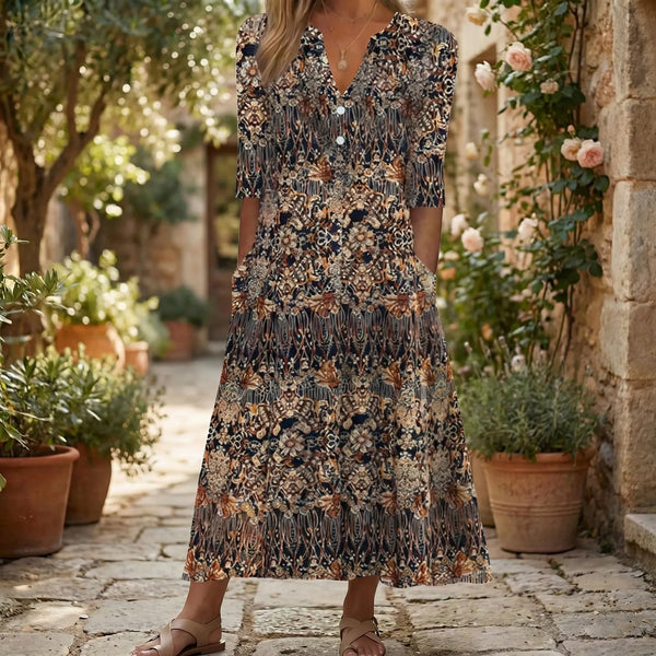 Midi Sukienka Z Kwiatowym Wzorem