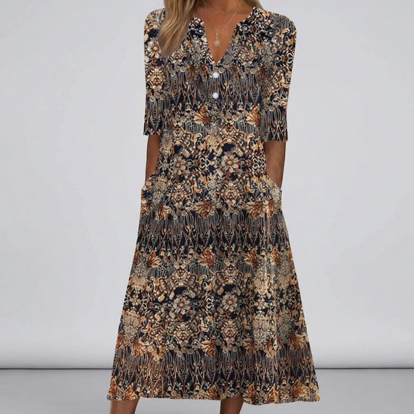 Midi Sukienka Z Kwiatowym Wzorem