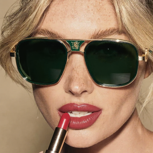 Okulary przeciwsłoneczne damskie | Zielone aviator ze złotą oprawką