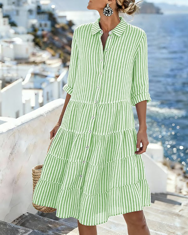 Sukienka W Pionowe Paski Do Kolan