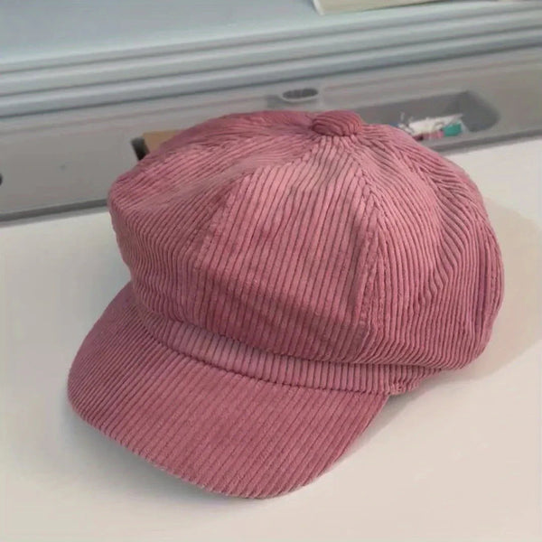 Damska czapka newsboy w brązowym korduroju - styl vintage